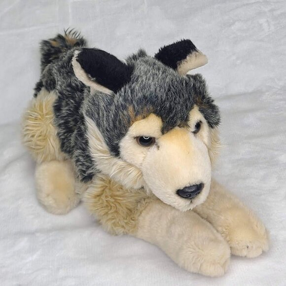 Uni Toys Gray Wolf Laying Down 12" Plush Realistic Stuffed Animal Dog Germany - Picture 2 of 11